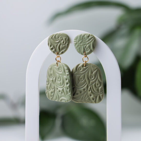 Teksturēti auskari gaišā, olīvu zaļā krāsā