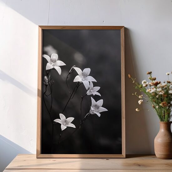 Pļavas zvaniņi melnbaltā fotogrāfijā